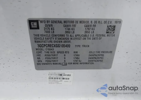 2016 Chevrolet Silverado 1500 1Lt из США, поврежденный, VIN 3GCPCRECXGG105499